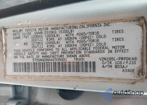 2004 Toyota Tacoma Prerunner V6 из США, поврежденный, VIN 5TEGN92NX4Z339321